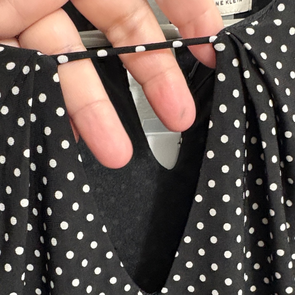 Anne Klein Black Blouse with White Dots - Picture 3 of 7
